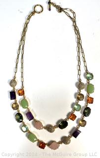 Double Strand with Inset Stone & Rhinestones Necklace