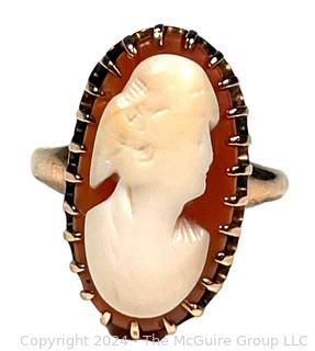 Art Nouveau 10KT Gold Carved Shell Cameo Ring 4.5 Grams