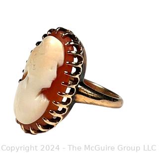 Art Nouveau 10KT Gold Carved Shell Cameo Ring 4.5 Grams