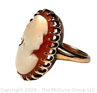 Art Nouveau 10KT Gold Carved Shell Cameo Ring 4.5 Grams