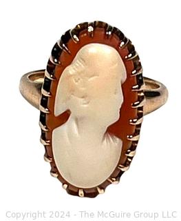 Art Nouveau 10KT Gold Carved Shell Cameo Ring 4.5 Grams