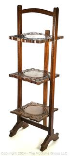 Three (3) Tier Carved Teak Folding Tea Stand, Made in India 