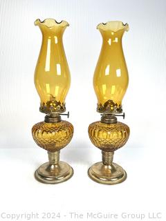 Miller Amber Colored Chimney Oil Lamps