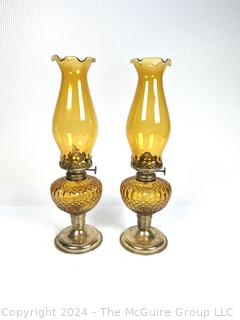 Miller Amber Colored Chimney Oil Lamps