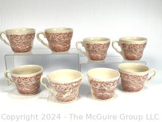 Red and White Transferware Porcelain Mugs