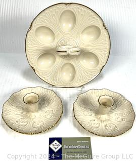 Set of Matched Lenox Porcelain Candle Holders and Deviled Egg Plate.