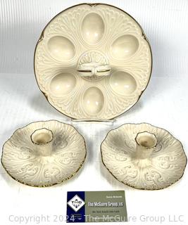 Set of Matched Lenox Porcelain Candle Holders and Deviled Egg Plate.