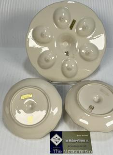 Set of Matched Lenox Porcelain Candle Holders and Deviled Egg Plate.