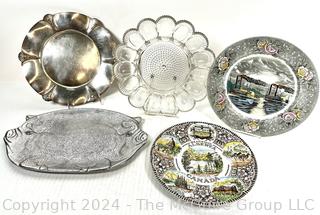 Serving Plates Including Transferware, Silverplate, Glass and Aluminum 