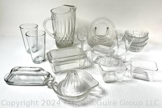 Selection of Mid Century Modern Clear Glass Serving and Storage Items 