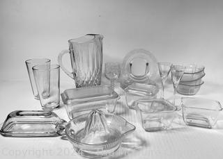 Selection of Mid Century Modern Clear Glass Serving and Storage Items 