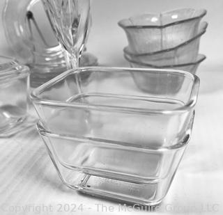 Selection of Mid Century Modern Clear Glass Serving and Storage Items 