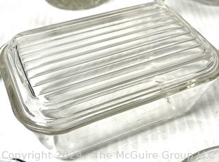 Selection of Mid Century Modern Clear Glass Serving and Storage Items 