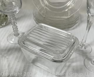 Selection of Mid Century Modern Clear Glass Serving and Storage Items 