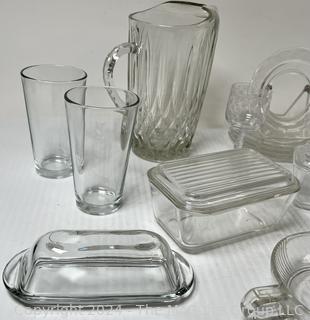 Selection of Mid Century Modern Clear Glass Serving and Storage Items 