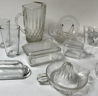 Selection of Mid Century Modern Clear Glass Serving and Storage Items 