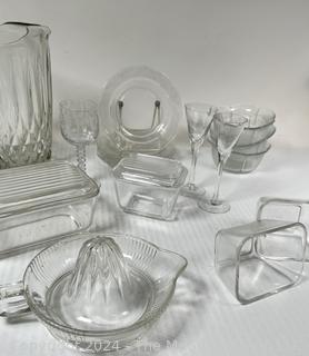 Selection of Mid Century Modern Clear Glass Serving and Storage Items 