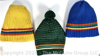 Three (3) Knit Winter Ski Hats One with Pom Pom