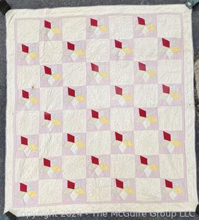 Hand Stitched Green Red, Yellow, Pink and White Quilt in Carolina Lily . 77 x 96"