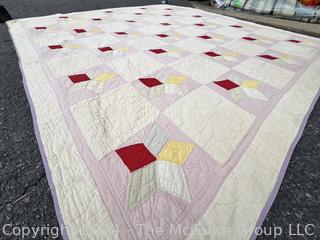 Hand Stitched Green Red, Yellow, Pink and White Quilt in Carolina Lily . 77 x 96"