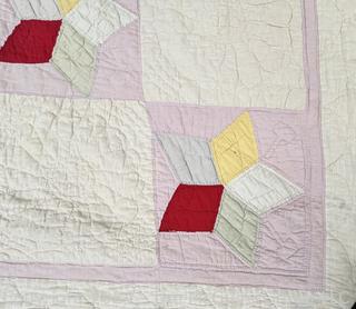 Hand Stitched Green Red, Yellow, Pink and White Quilt in Carolina Lily . 77 x 96"