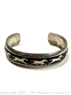 Sterling Silver Running Horses Cuff Bracelet by Navajo Artist B. Webb