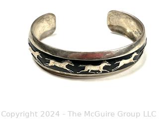 Sterling Silver Running Horses Cuff Bracelet by Navajo Artist B. Webb