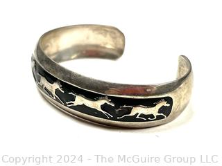 Sterling Silver Running Horses Cuff Bracelet by Navajo Artist B. Webb