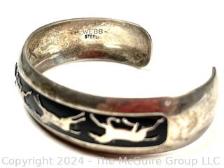 Sterling Silver Running Horses Cuff Bracelet by Navajo Artist B. Webb