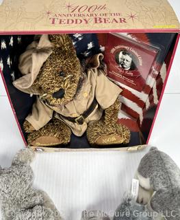 Collection of Stuffed Animal Toys Including 100th Anniversary Of The Teddy Bear In Box