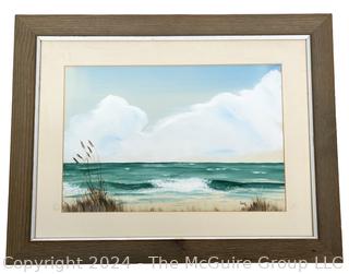 Framed Under Glass Print of Beach Scene Signed By Artist Knight, 1979. 22" x 28"