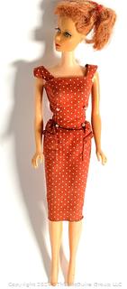 1966 Barbie Twist and Turn, Red Head, Ponytail, Japan, holed feet, Barbie brand tagged outfit