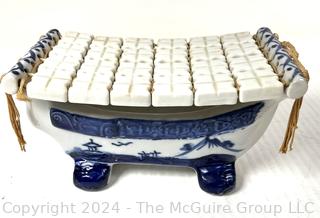 Japanese Blue & White Porcelain Geisha Head Rest, Takamakura, with Threaded Tiles.  (Was 338AC)