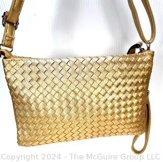 Gold Woven Leather Hand Bag. 