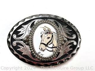 Western Belt Buckle with Horse Head Medallion 