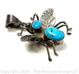 Sterling Silver and Turquoise Bumble Bee Pendant Signed by Artist EB