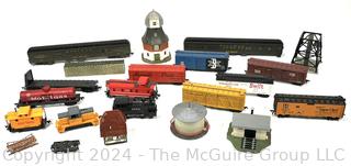 H-O Scale Model Train with Building and Scenery Pieces