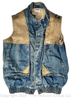 Big 80's Guess by Georges Marciano Blue Sleeveless Denim Men’s Vest with Leather Shoulder Patches