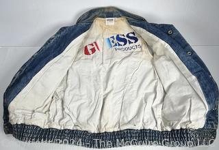 Big 80's Guess by Georges Marciano Blue Sleeveless Denim Men’s Vest with Leather Shoulder Patches