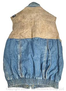 Big 80's Guess by Georges Marciano Blue Sleeveless Denim Men’s Vest with Leather Shoulder Patches