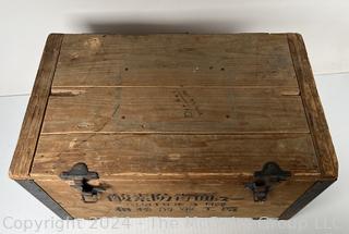 Shipping Crate with Hinged Lid and Japanese Script on Sides