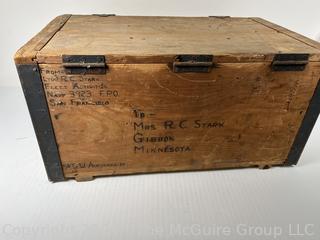 Shipping Crate with Hinged Lid and Japanese Script on Sides