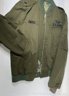 US Army Light Zippered Jacket, camo lined, Captain and CIB subdued insignia.