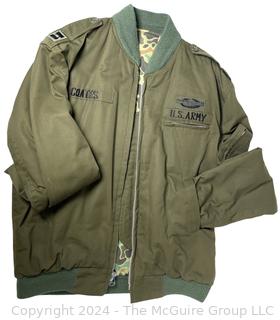 US Army Light Zippered Jacket, camo lined, Captain and CIB subdued insignia.