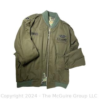 US Army Light Zippered Jacket, camo lined, Captain and CIB subdued insignia.