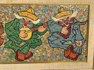 Framed Oil on Canvas of Musicians Signed by Mexican Artist Moises Gomez.  Provenance of painting written on back.  13" x 32"