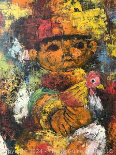 Framed Oil on Canvas of Two Children Signed by Mexican Artist Felipe Ortiz Tajonar with Provenance of Painting Written on Back.  25" x 29"