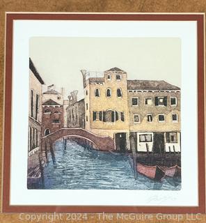 Framed Under Glass Print of Images of Venice by Mayer. 14" Square