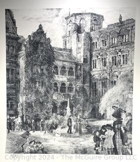 Large 1911 Radierung Von Prof. Paul Geissler, Etching of Heidelburg, Signed by Artist. 42 x 52" 