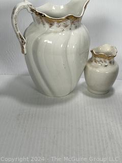 Collection of Serving Ware Including Fiesta Ware, Wash Basin Pitcher and Blenko Glass Pinch Vase